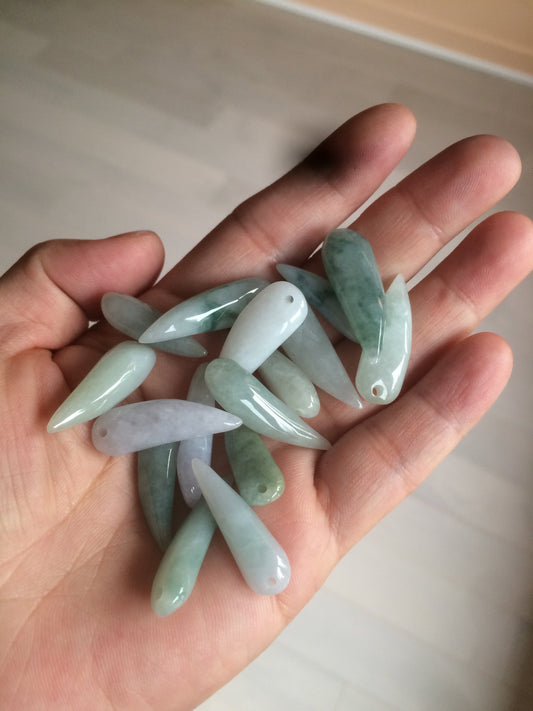 100% Natural type A icy purple/green/white wolf fang Jadeite Jade pendant AX24