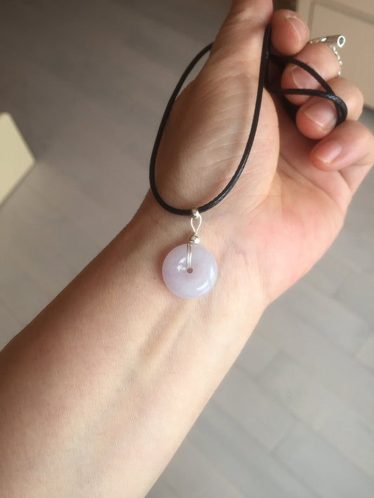 11.9-19.7mm Type A 100% Natural light purple white gary Jadeite Jade Safety Guardian Button donuts Pendant group AA69