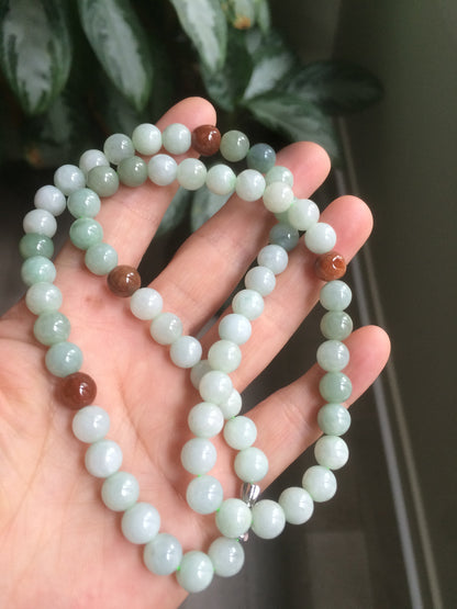 7.8-8mm 100% Natural type A light green/red/white jadeite jade beads necklace SN-2