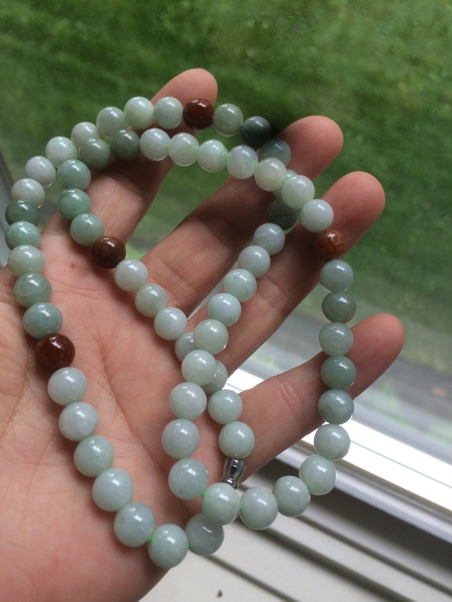 7.8-8mm 100% Natural type A light green/red/white jadeite jade beads necklace SN-2