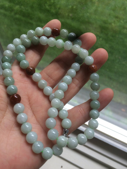 7.8-8mm 100% Natural type A light green/red/white jadeite jade beads necklace SN-2