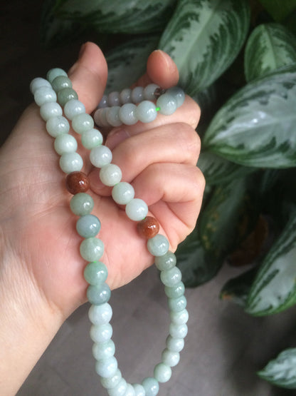 7.8-8mm 100% Natural type A light green/red/white jadeite jade beads necklace SN-2