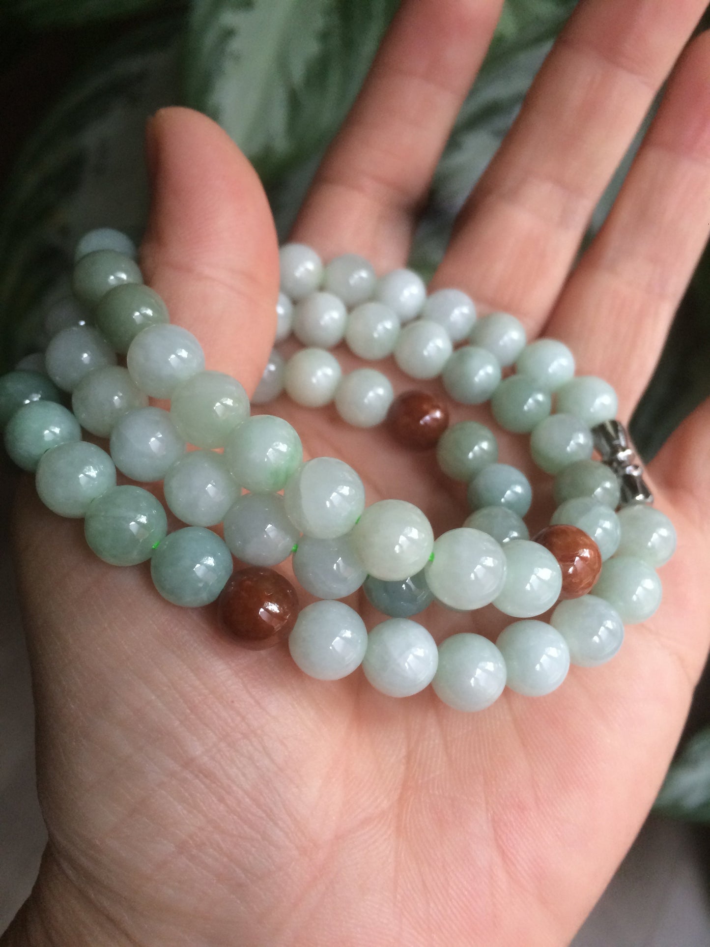 7.8-8mm 100% Natural type A light green/red/white jadeite jade beads necklace SN-2