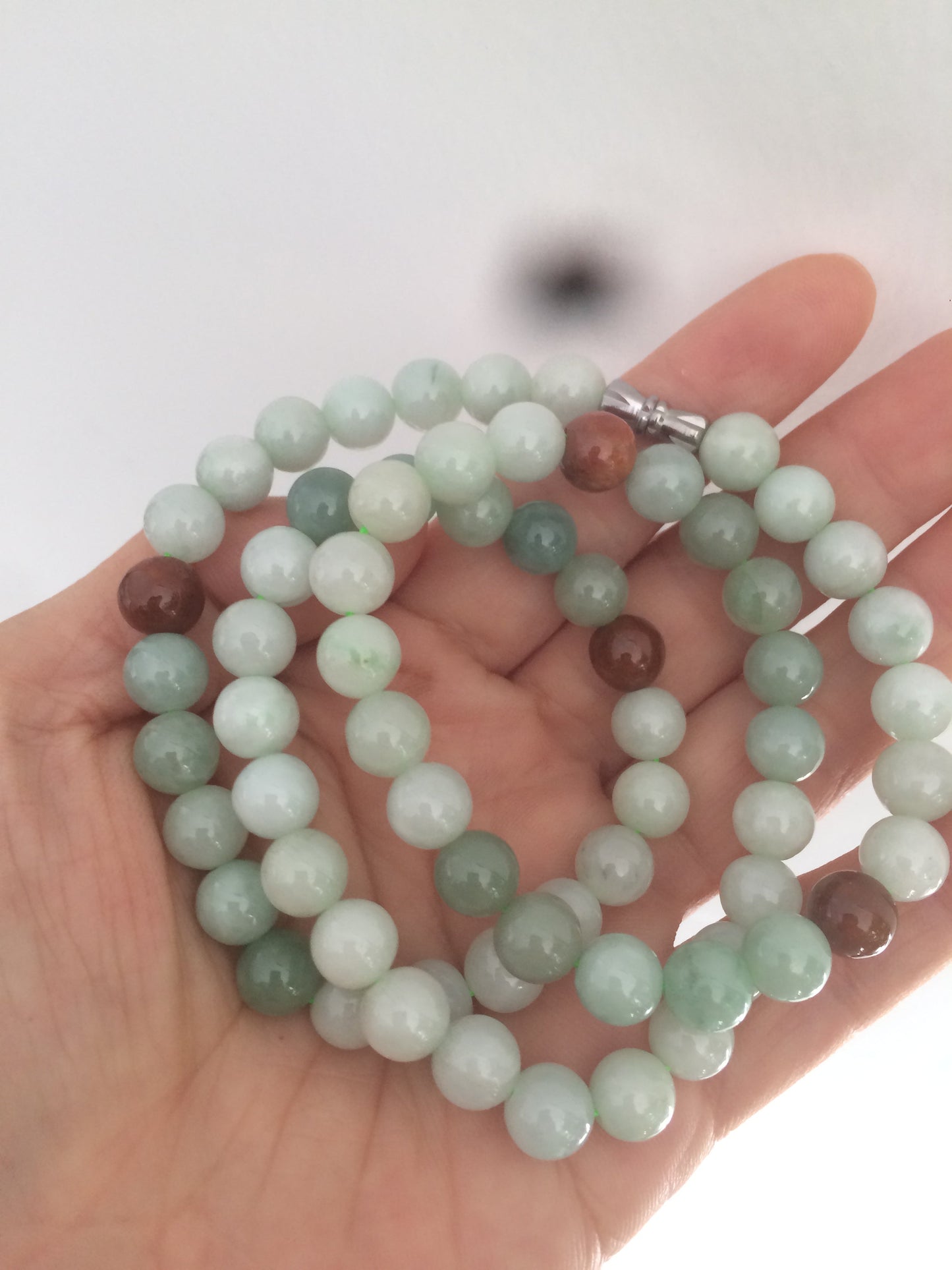 7.8-8mm 100% Natural type A light green/red/white jadeite jade beads necklace SN-2