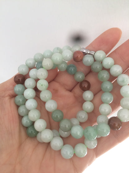 7.8-8mm 100% Natural type A light green/red/white jadeite jade beads necklace SN-2