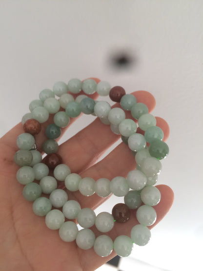 7.8-8mm 100% Natural type A light green/red/white jadeite jade beads necklace SN-2