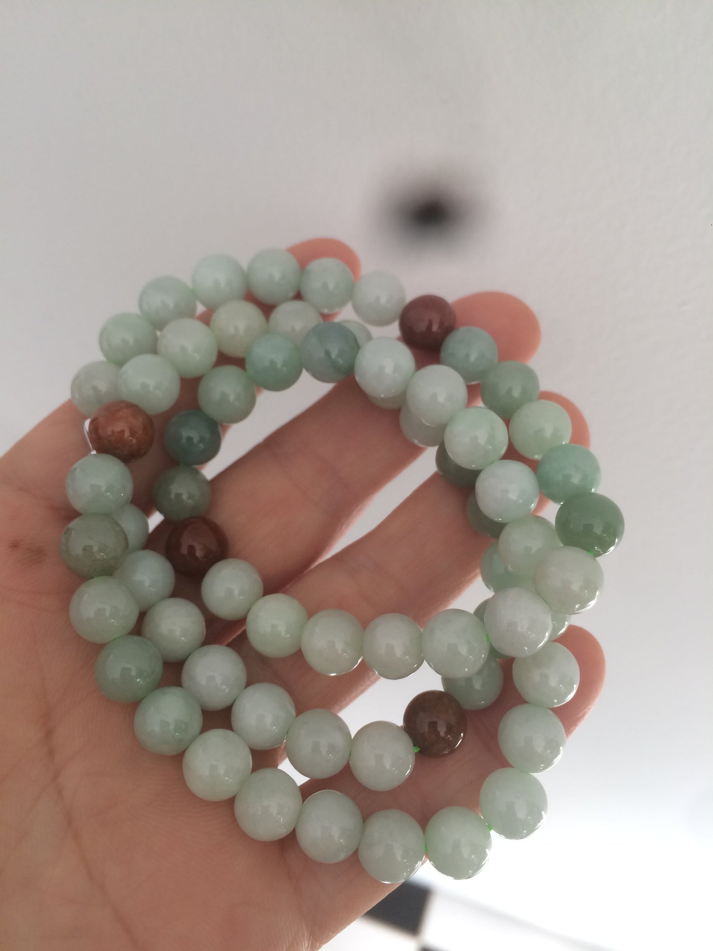 7.8-8mm 100% Natural type A light green/red/white jadeite jade beads necklace SN-2