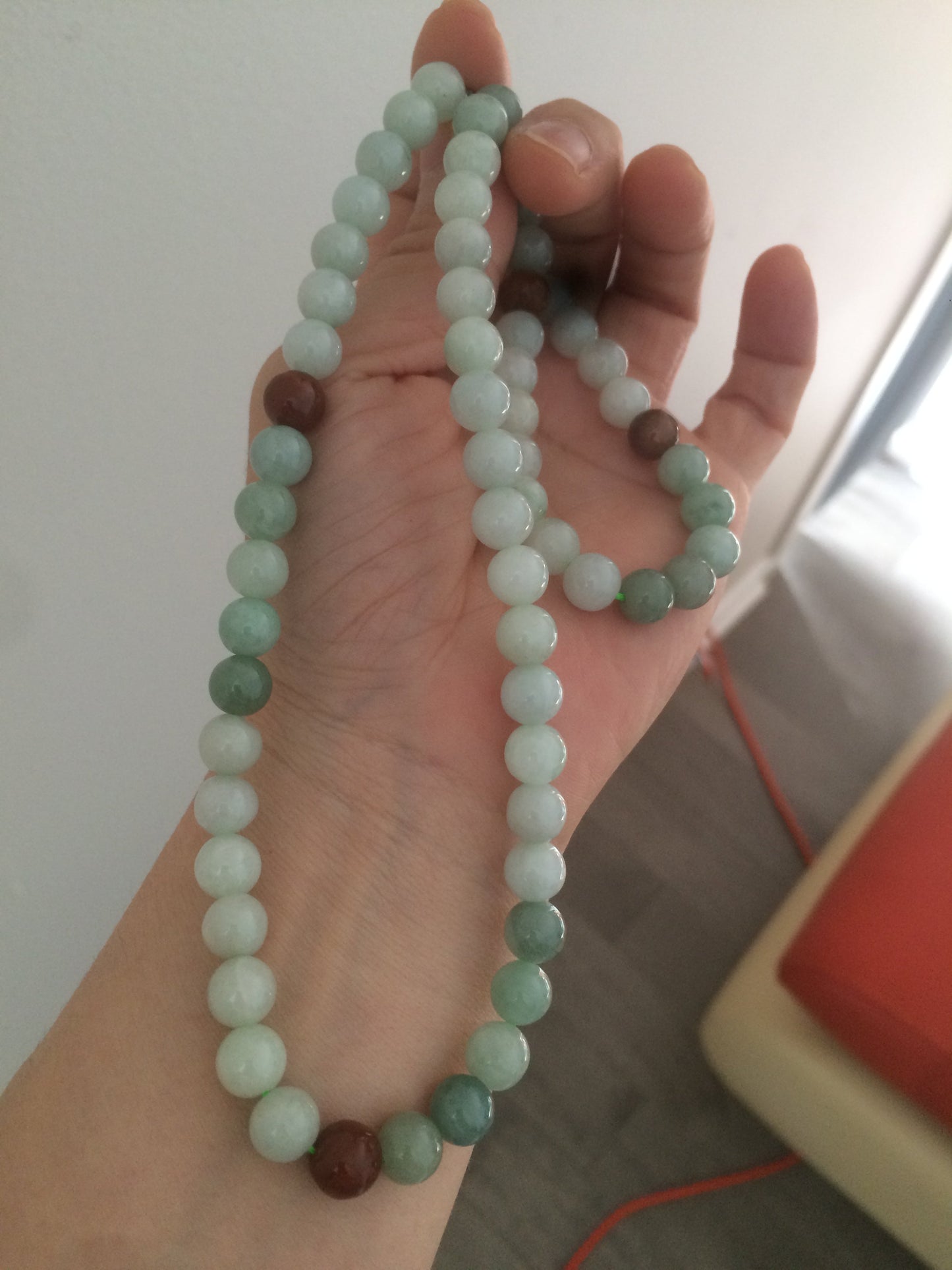 7.8-8mm 100% Natural type A light green/red/white jadeite jade beads necklace SN-2