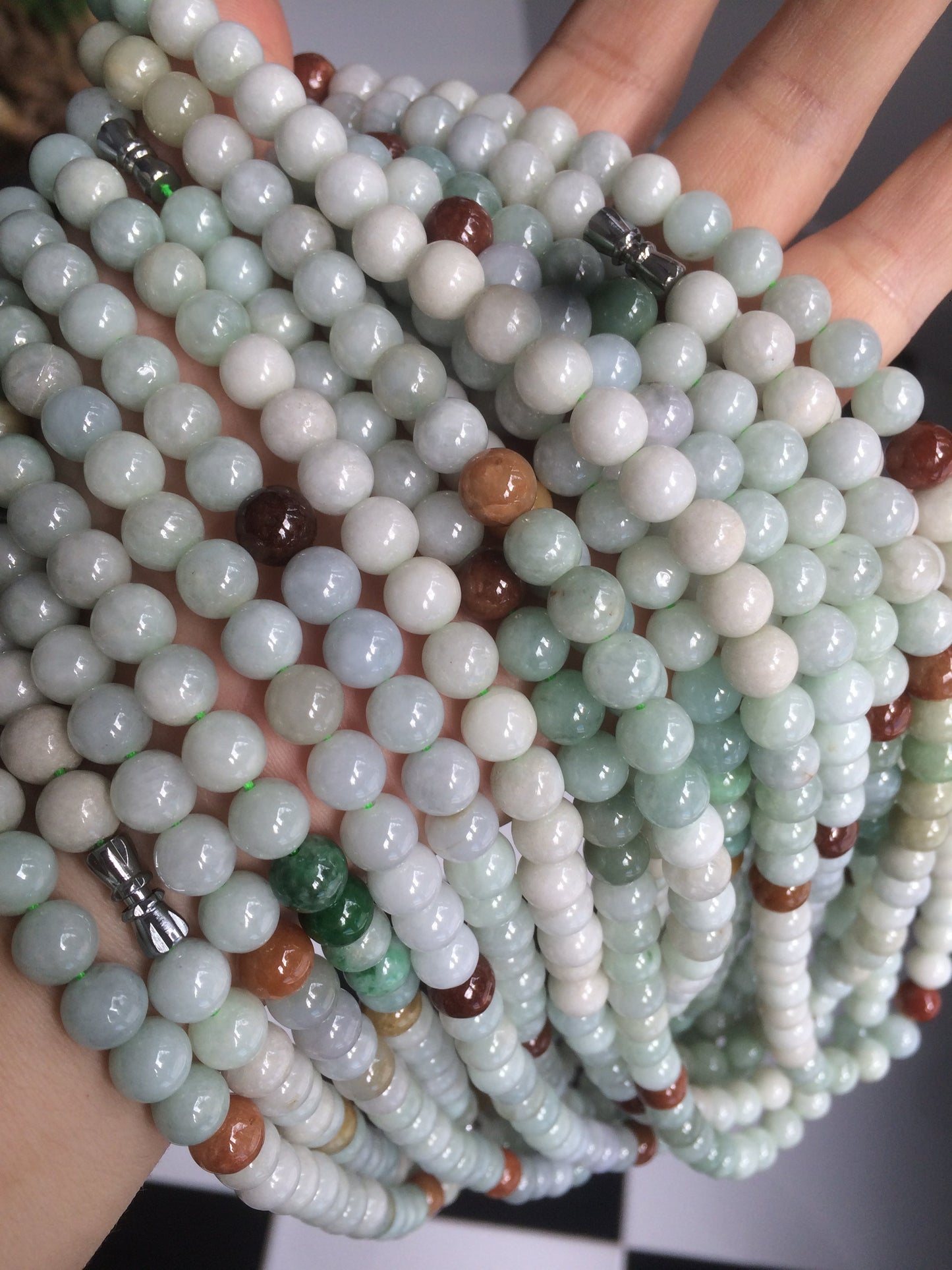 7.8-8mm 100% Natural type A light green/red/white jadeite jade beads necklace SN-2