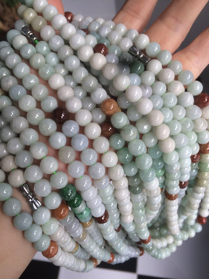7.8-8mm 100% Natural type A light green/red/white jadeite jade beads necklace SN-2