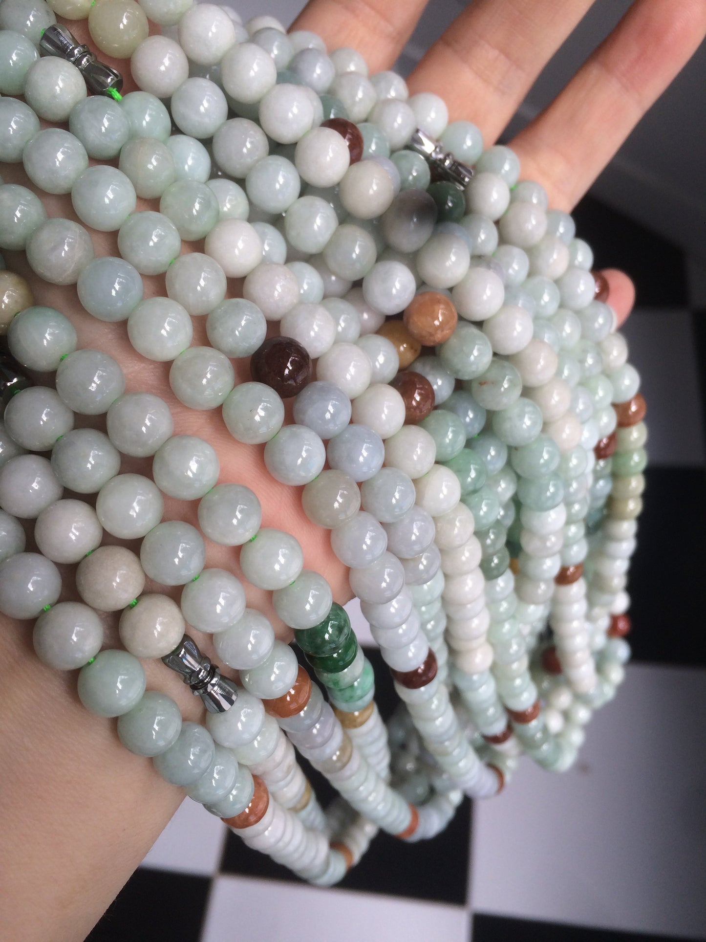7.8-8mm 100% Natural type A light green/red/white jadeite jade beads necklace SN-2
