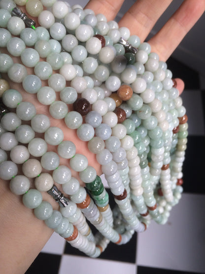 7.8-8mm 100% Natural type A light green/red/white jadeite jade beads necklace SN-2