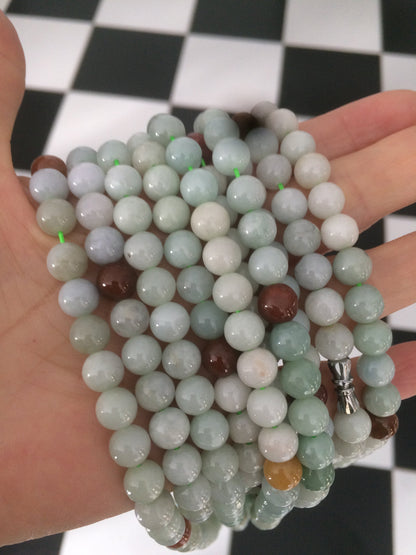 7.8-8mm 100% Natural type A light green/red/white jadeite jade beads necklace SN-2