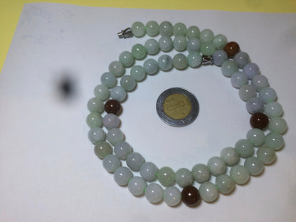 7.8-8mm 100% Natural type A light green/red/white jadeite jade beads necklace SN-2