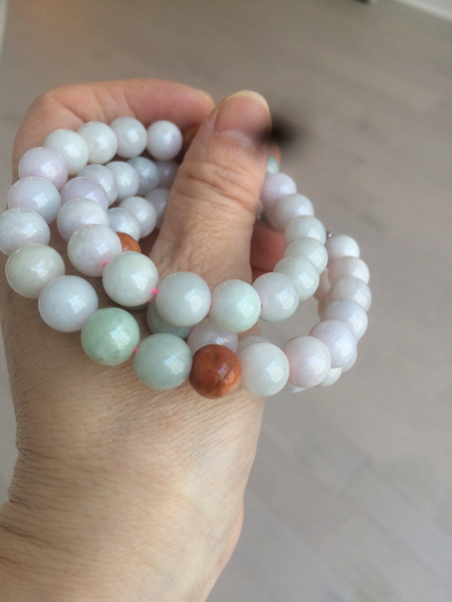 9.2-9.5mm 100% Natural type A light green/purple/red/white jadeite jade beads necklace S3