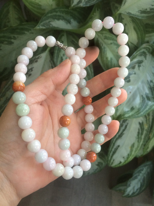 9.2-9.5mm 100% Natural type A light green/purple/red/white jadeite jade beads necklace S3