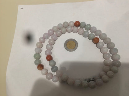 9.2-9.5mm 100% Natural type A light green/purple/red/white jadeite jade beads necklace S3
