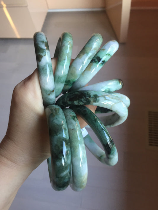 53-62mm Certified type A 100% Natural deep mottled green green/yellow/brown jungle camouflage color Jadeite bangle group GL29