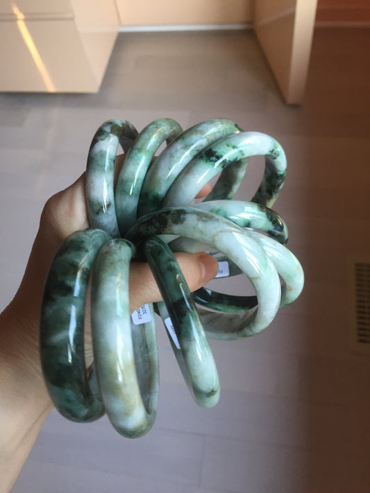 53-62mm Certified type A 100% Natural deep mottled green green/yellow/brown jungle camouflage color Jadeite bangle group GL29