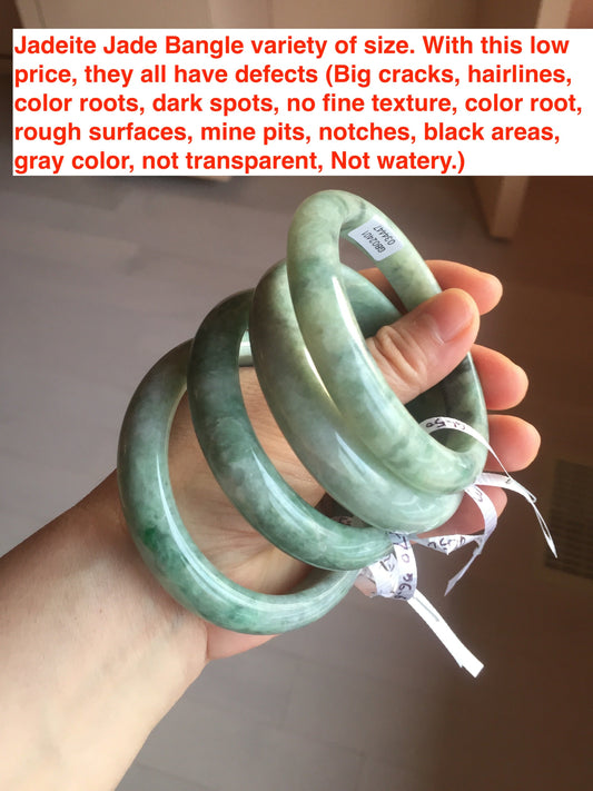 52-63mm certified Type A 100% Natural dark green/white/black Jadeite Jade bangle group with defects GL1