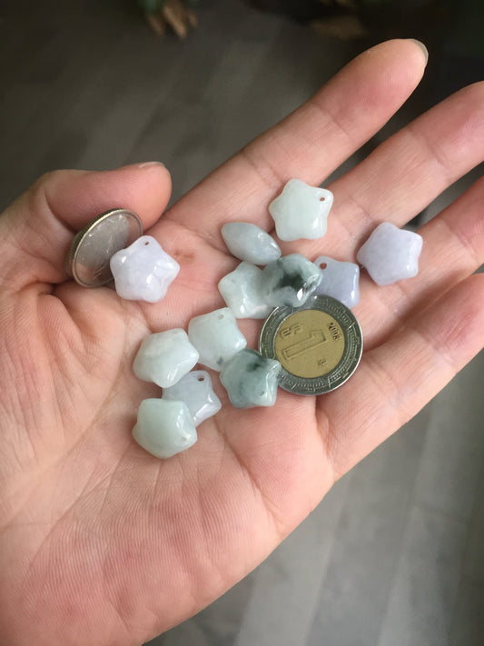 12-13mm 100% Natural type A icy light green white purple 3D Jadeite Jade star pendant group BP3