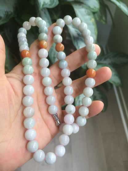 9.2-9.5mm 100% Natural type A light green/purple/red/white jadeite jade beads necklace S3