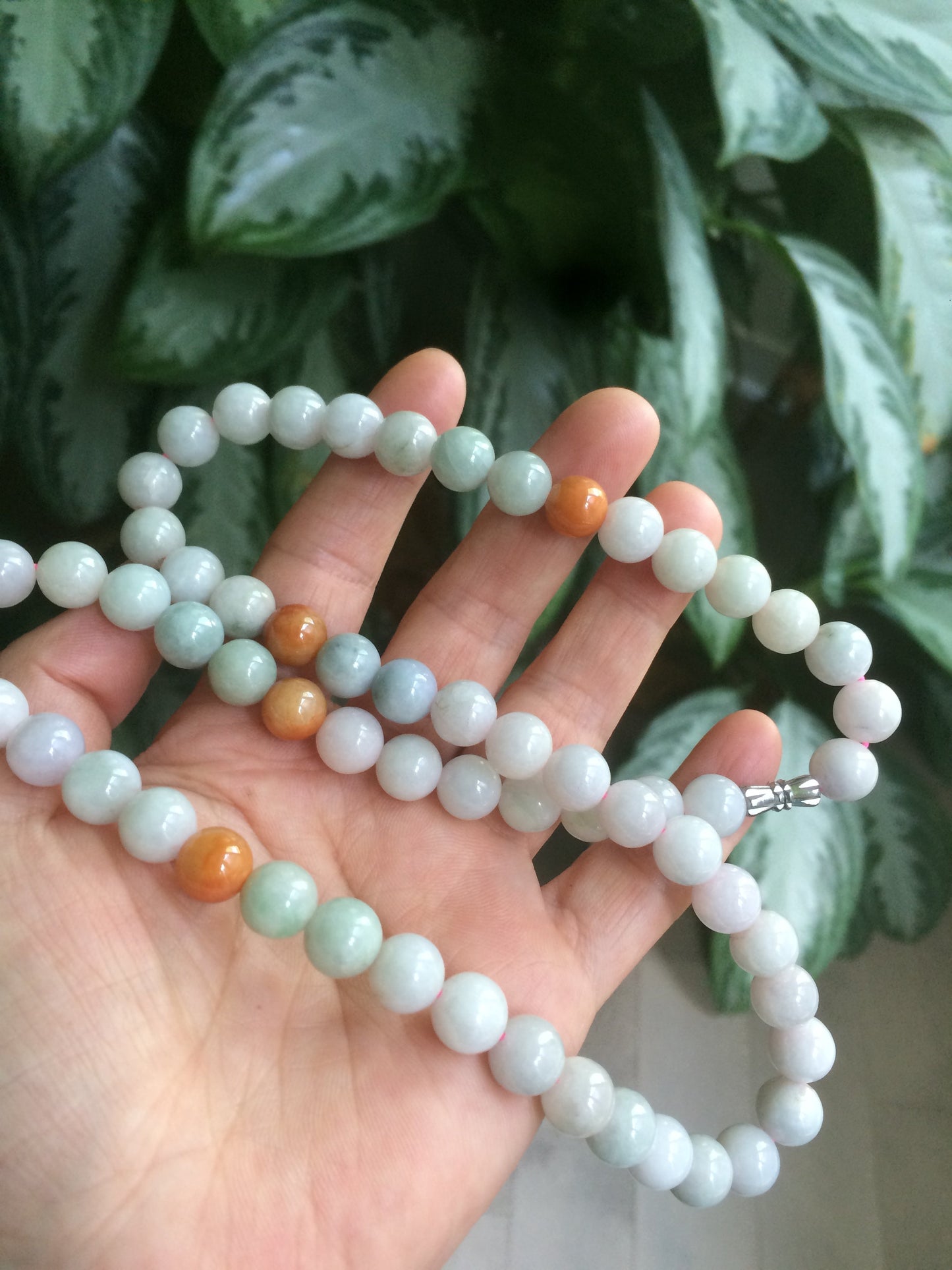 9.2-9.5mm 100% Natural type A light green/purple/red/white jadeite jade beads necklace S3