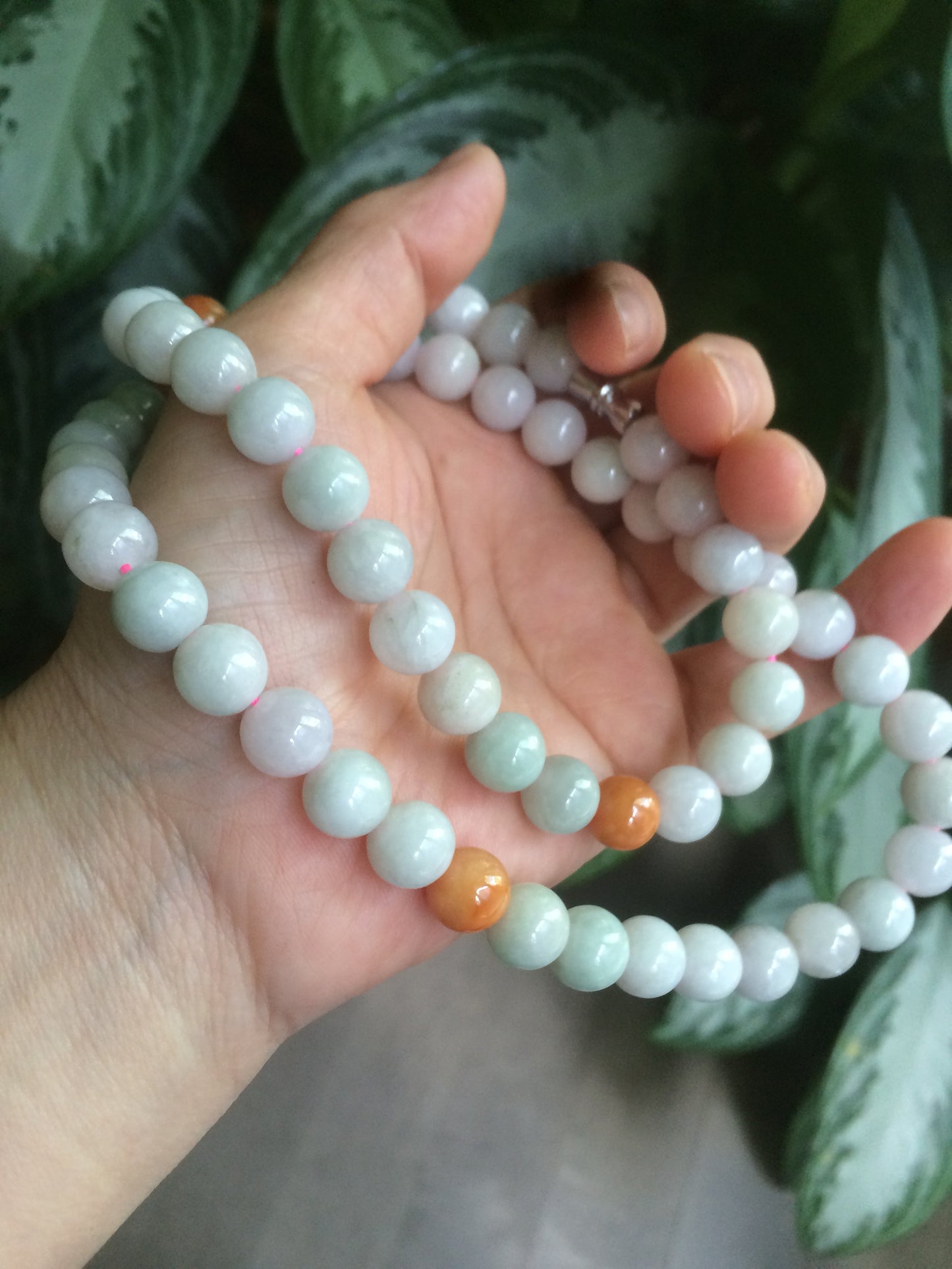 9.2-9.5mm 100% Natural type A light green/purple/red/white jadeite jade beads necklace S3