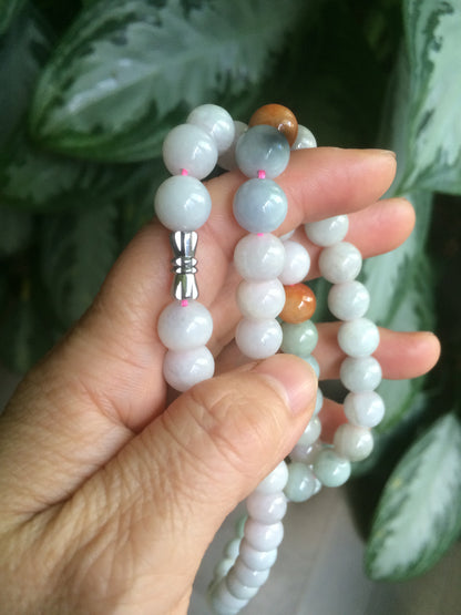 9.2-9.5mm 100% Natural type A light green/purple/red/white jadeite jade beads necklace S3