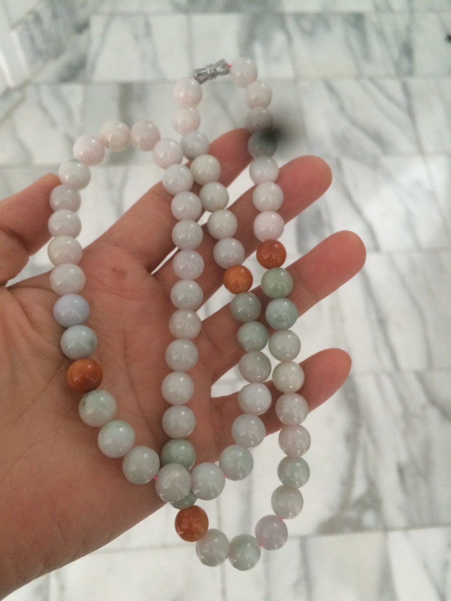 9.2-9.5mm 100% Natural type A light green/purple/red/white jadeite jade beads necklace S3