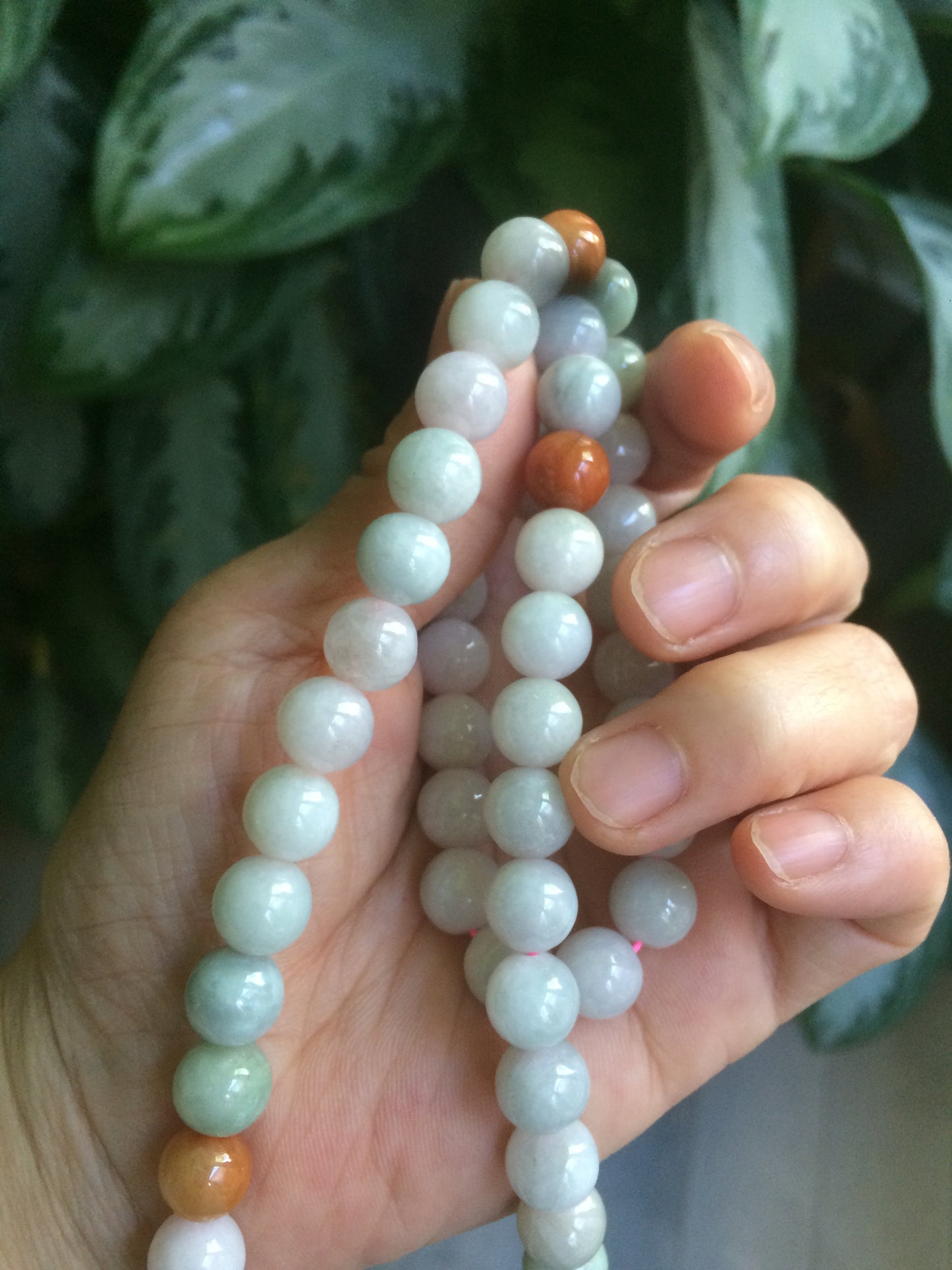 9.2-9.5mm 100% Natural type A light green/purple/red/white jadeite jade beads necklace S3