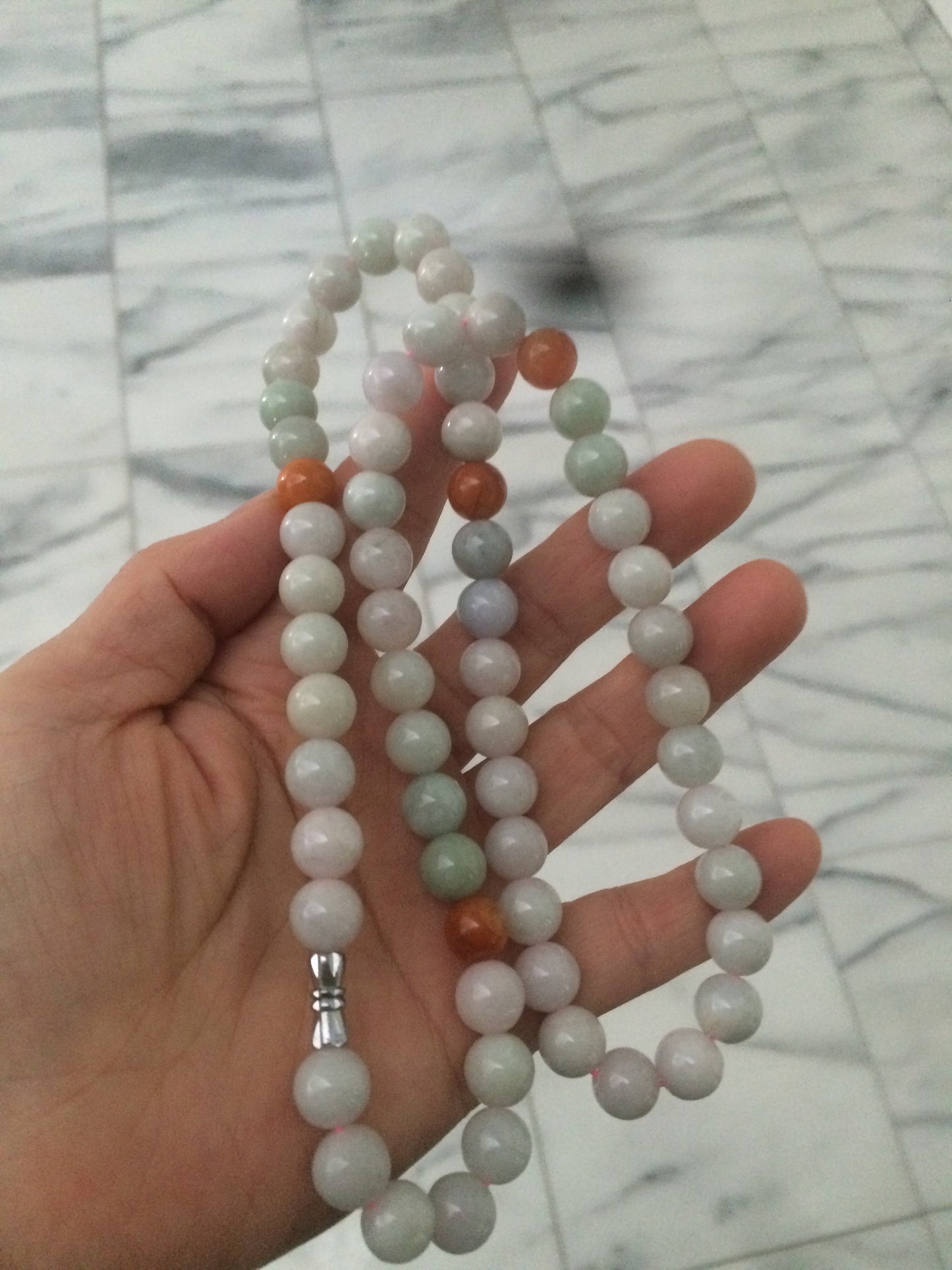 9.2-9.5mm 100% Natural type A light green/purple/red/white jadeite jade beads necklace S3