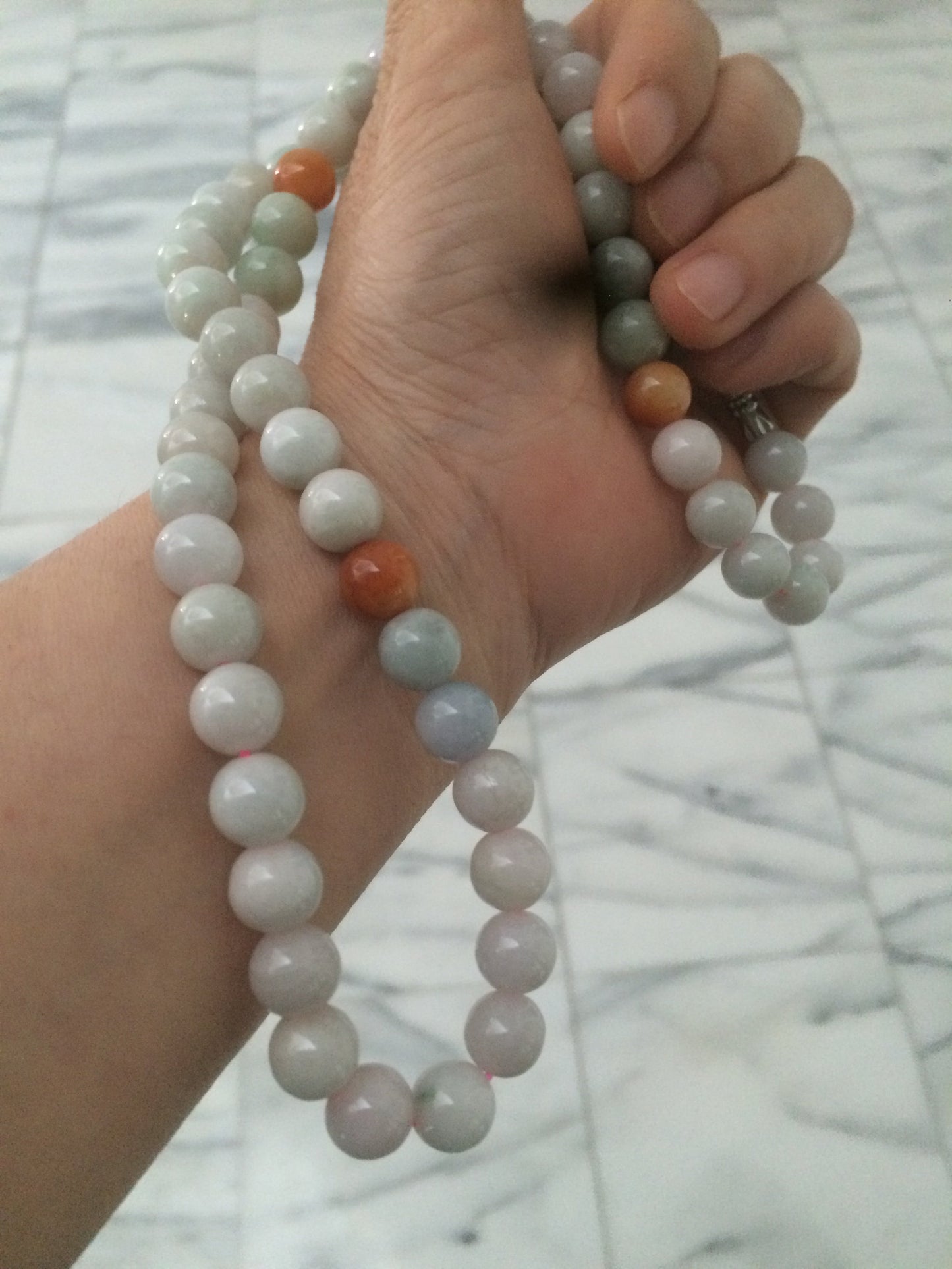 9.2-9.5mm 100% Natural type A light green/purple/red/white jadeite jade beads necklace S3