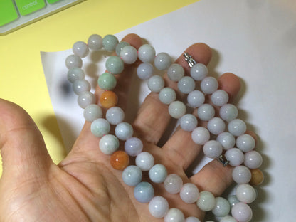 9.2-9.5mm 100% Natural type A light green/purple/red/white jadeite jade beads necklace S3