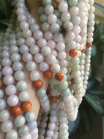 9.2-9.5mm 100% Natural type A light green/purple/red/white jadeite jade beads necklace S3