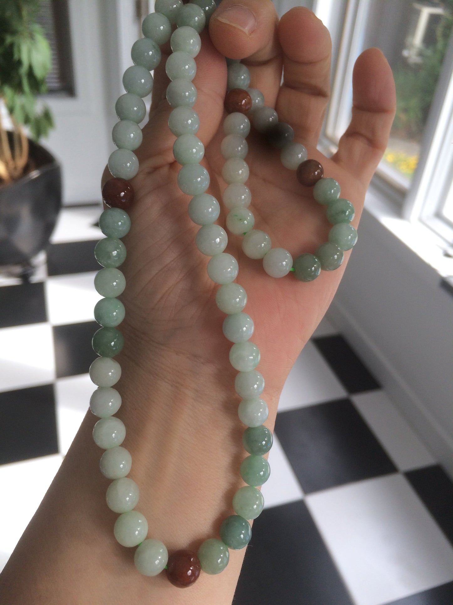 7.8-8mm 100% Natural type A light green/red/white jadeite jade beads necklace SN-2