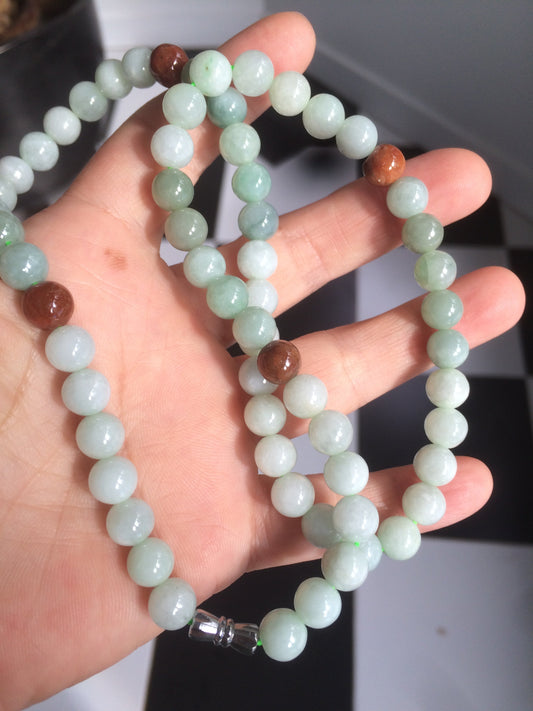 7.8-8mm 100% Natural type A light green/red/white jadeite jade beads necklace SN-2