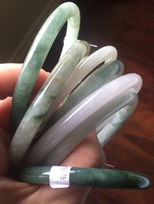 Sale! Certified type A 100% Natural green/white Jadeite bangle(different size with defects) group 2