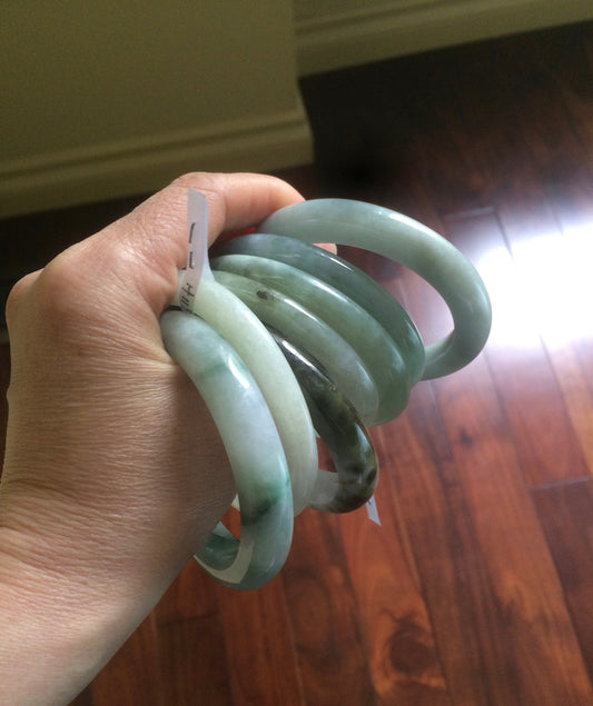 Sale! Type A 100% Natural dark green/white/black Jadeite Jade bangle with defects group 3