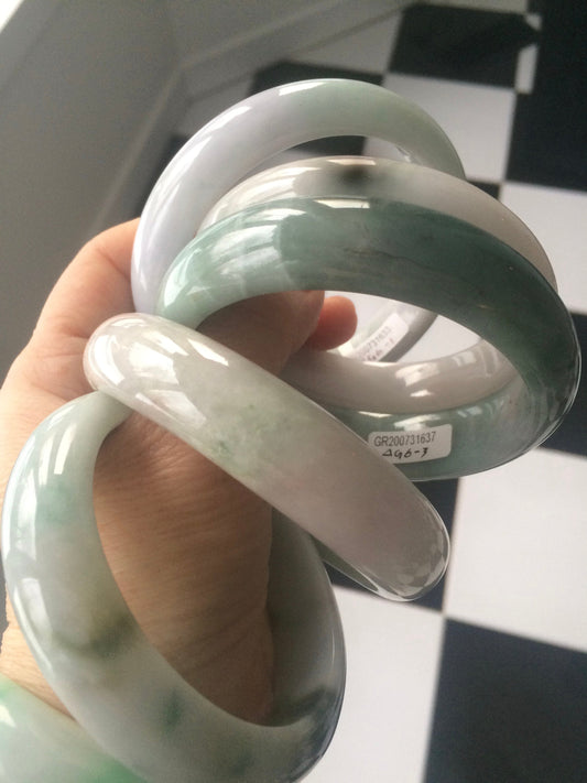 Sale! Certified type A 100% 55-61mm Natural green/white/purple Jadeite bangle group AG6
